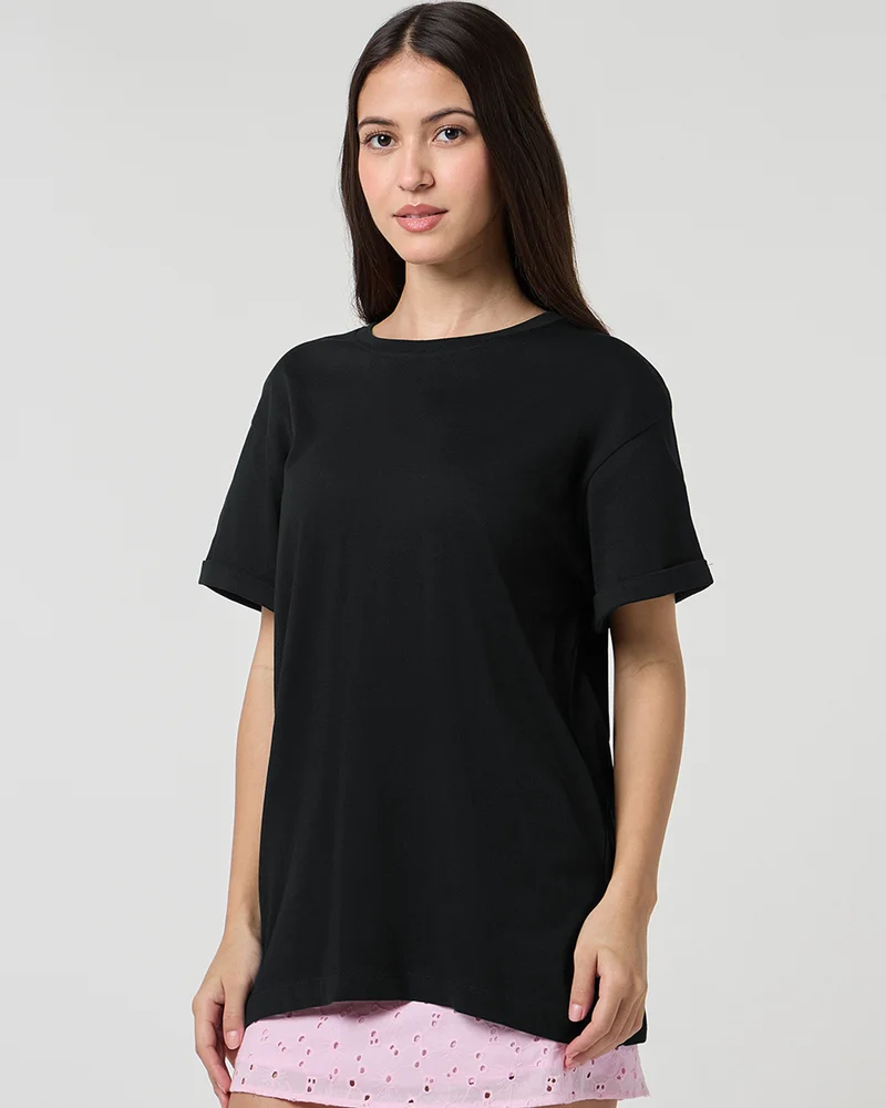 bewakoof Women's Black Boyfriend T-shirt